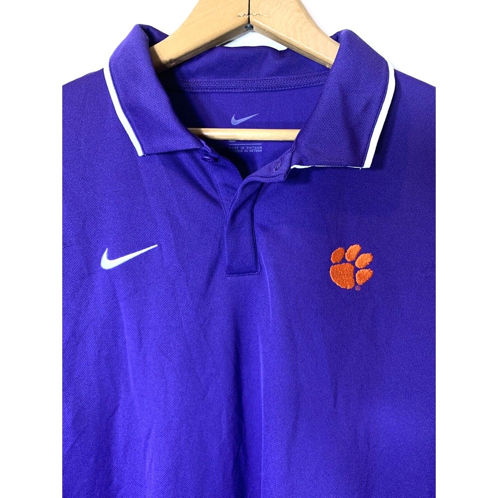 NEW Clemson Tigers Nike Sideline Football Polo Shirt Mens Large Purple UPF 40+